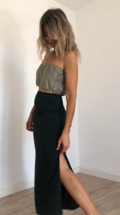 Mermaid Maxi skirt in lurex forest green