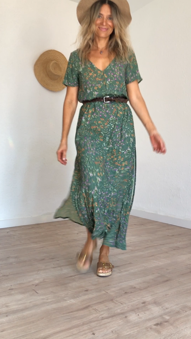 Linda dress - short sleeve - Green floral
