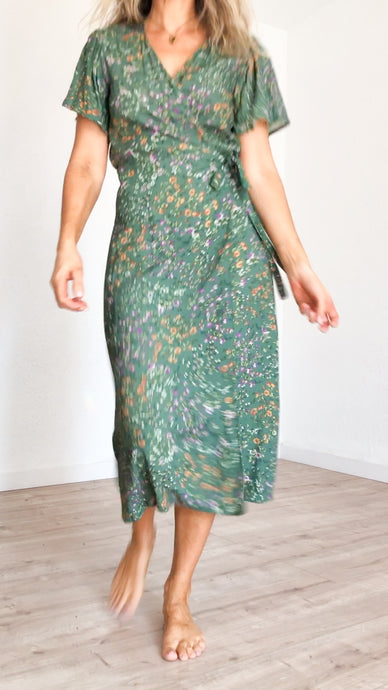Boho Midi Wrap dress - Green floral