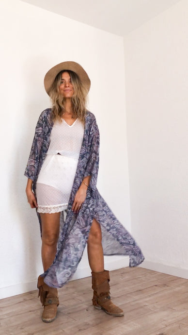 Free Spirit Kimono in Blue Paisley