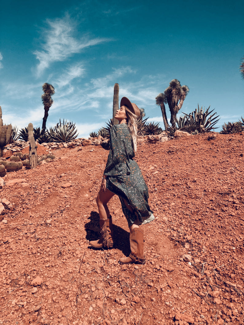 Boho Wrap dress in Green floral