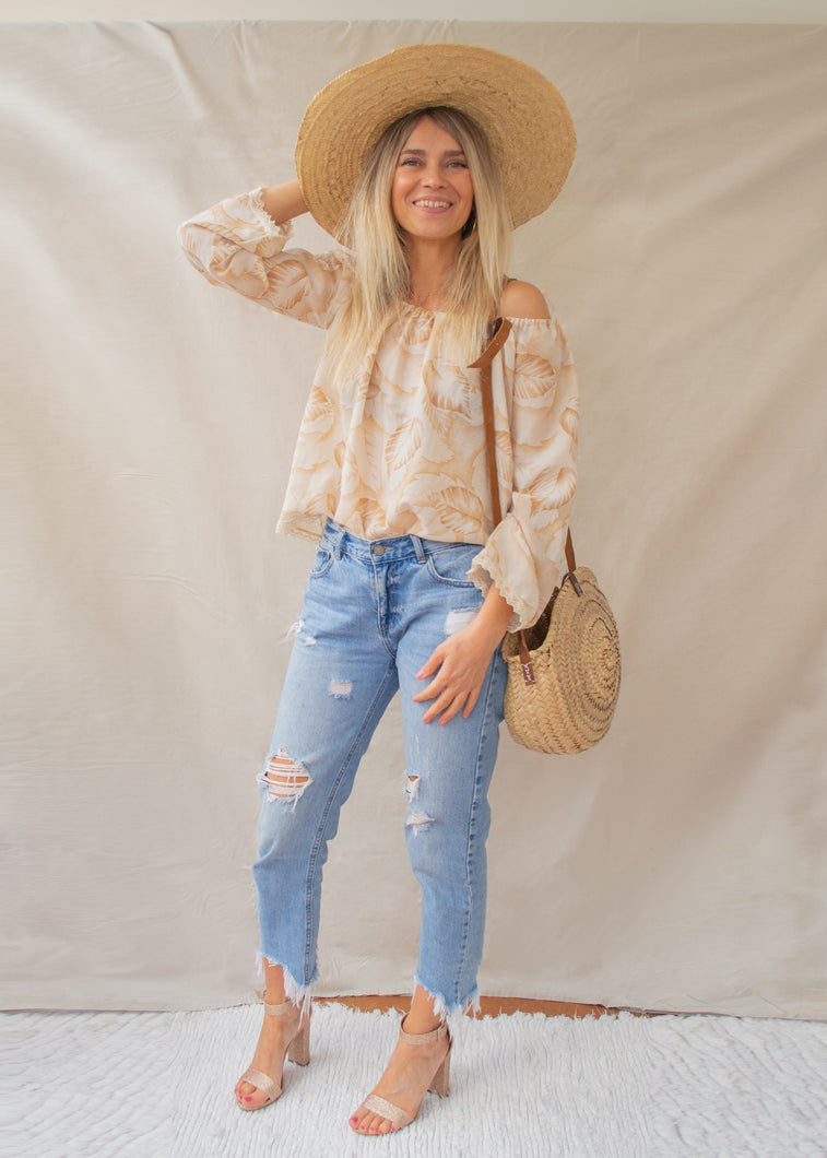 Bardot blouse in Golden leaves